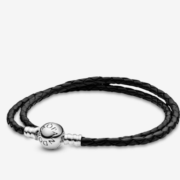 Pandora Moments Double Black Leather BraceletSterling silver - Picture 2 of 10